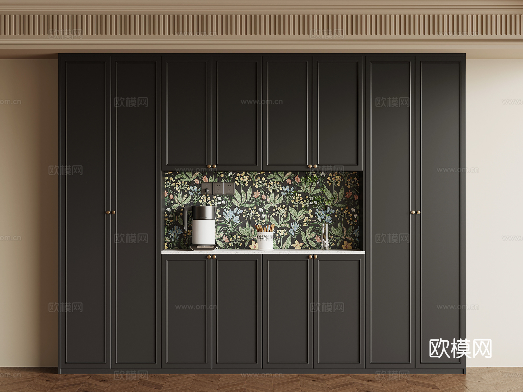 法式奶油风餐边柜 酒柜su模型