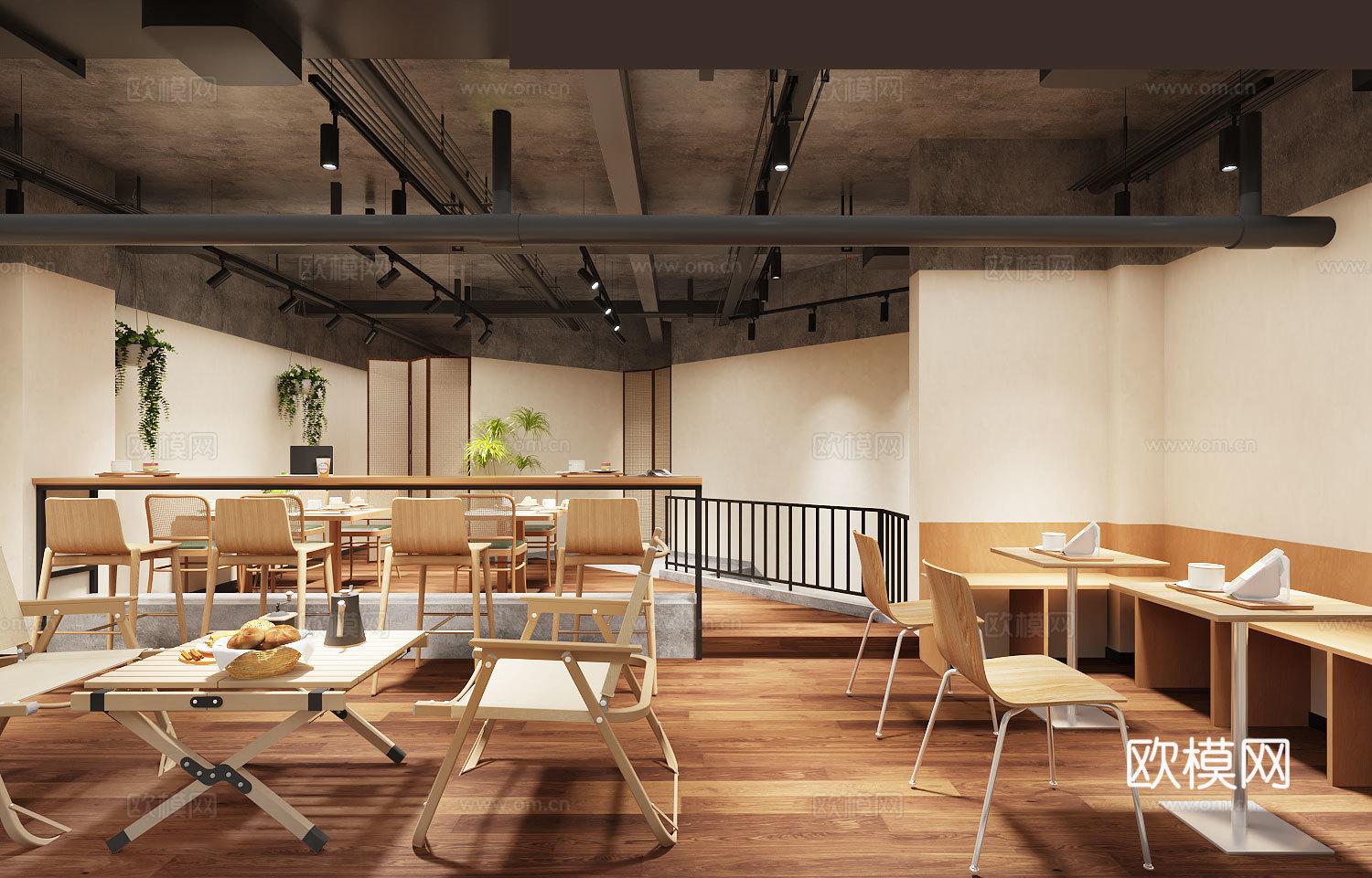 原木奶油工业风咖啡厅3d模型下载（渲染图5）