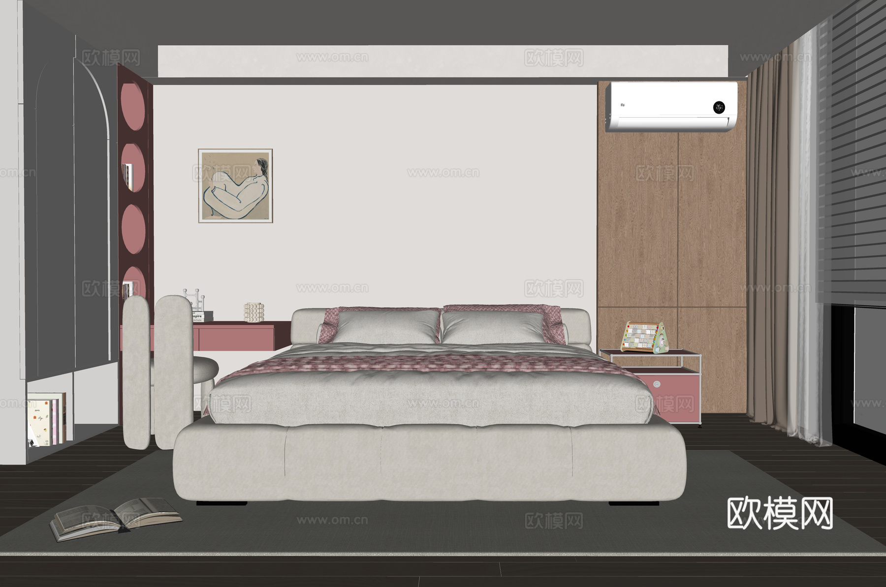 现代女孩房 儿童房 儿童床su模型