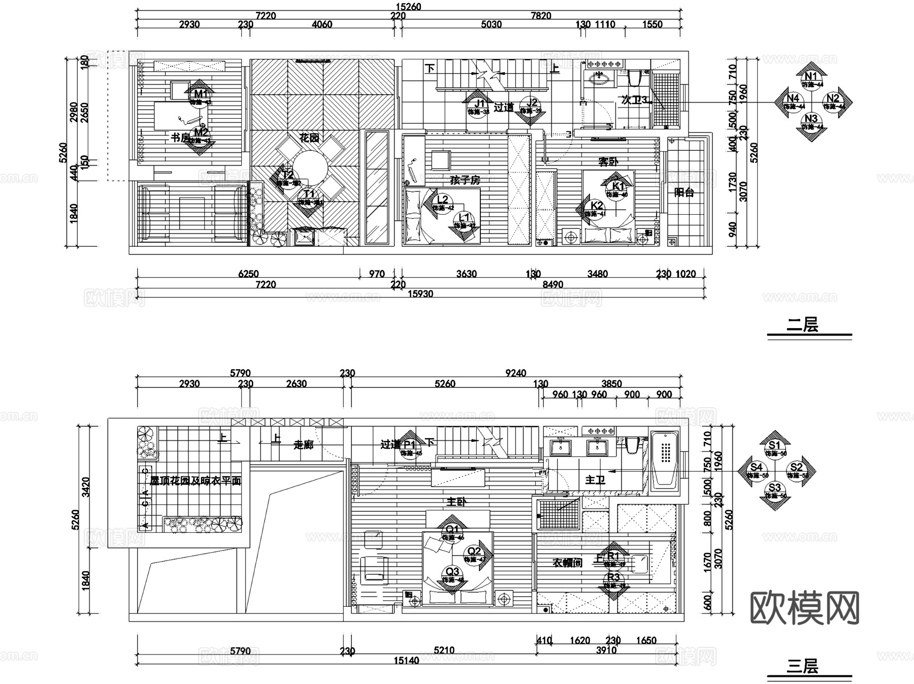 明中路中式三层私宅白马别墅室内家装CAD施工图cad施工图