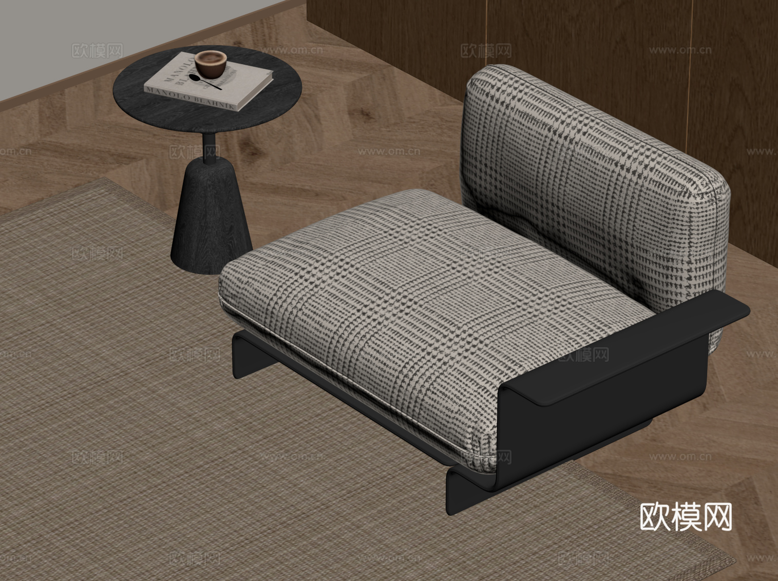 现代中古风单人沙发 休闲沙发su模型