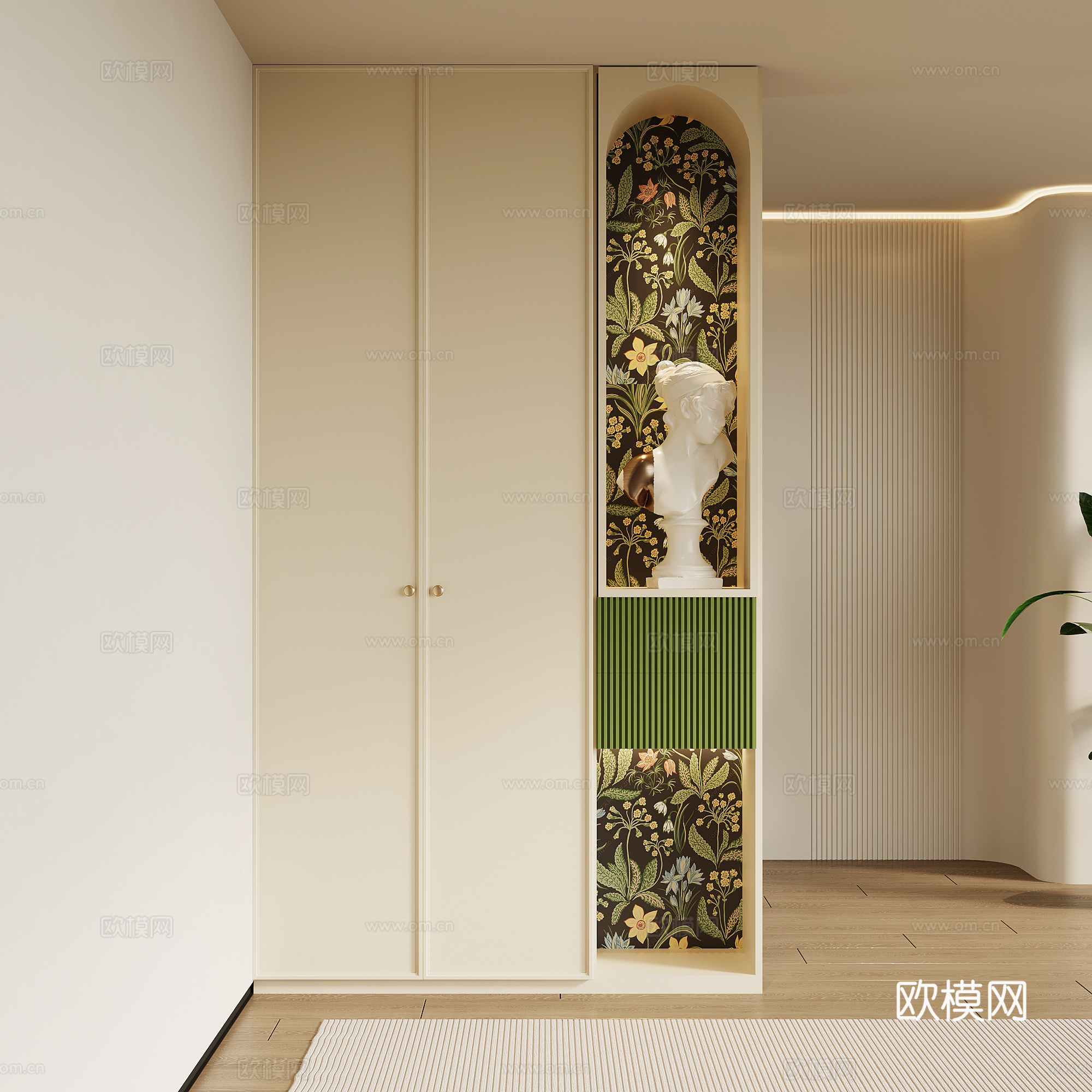 法式奶油玄关 鞋柜 玄关柜 复古玄关su模型su模型