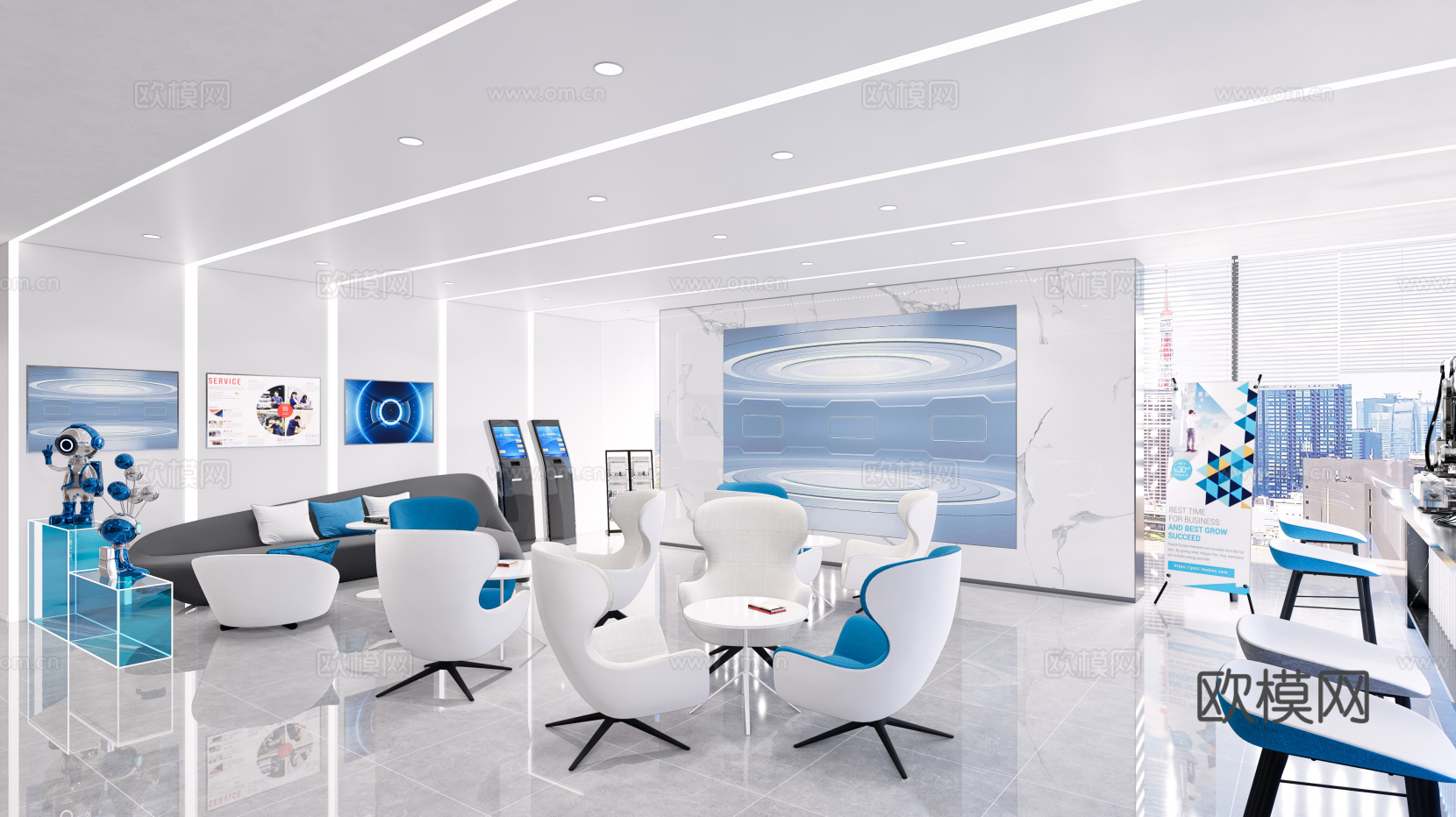 现代政务大厅 服务大厅 办事大厅 休闲接待 接待台 休闲区su模型