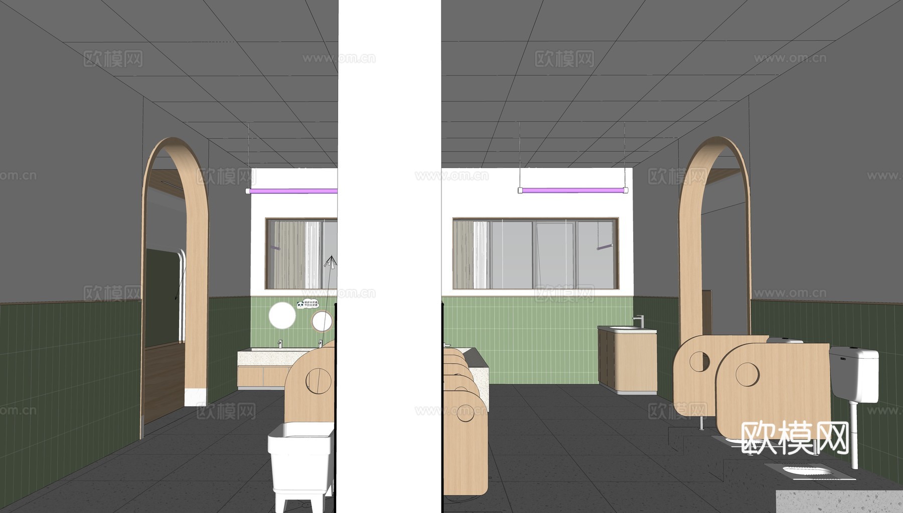 现代幼儿园内部_幼儿园卫生间_卫生间_少儿卫生间su模型