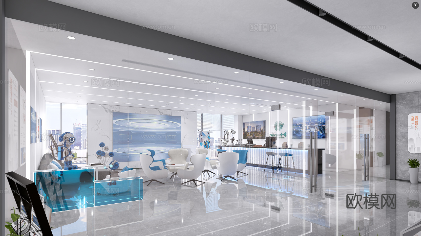 现代政务大厅 服务大厅 办事大厅 休闲接待 接待台 休闲区su模型