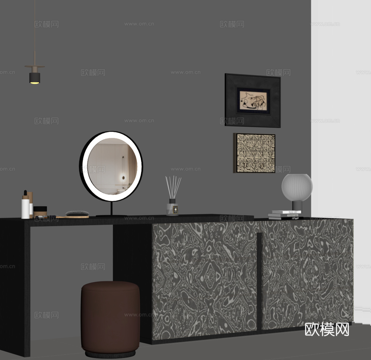 现代意式梳妆台su模型