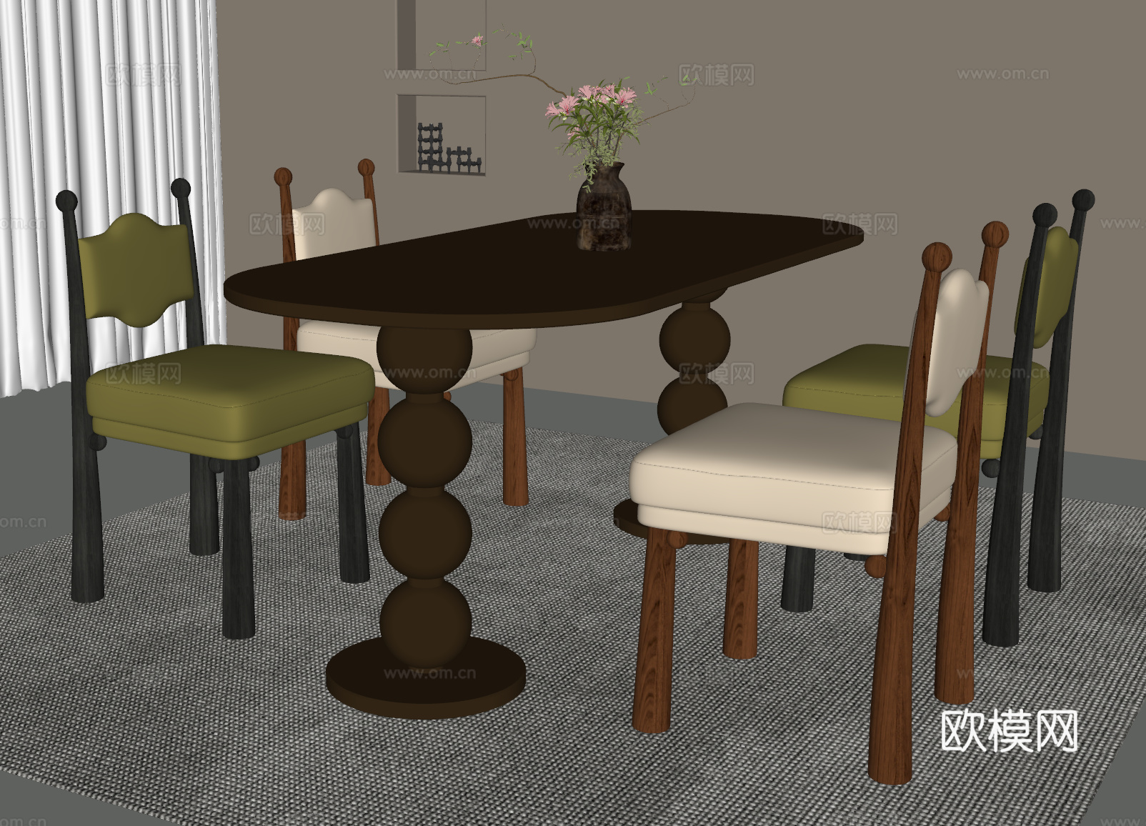 法式复古餐桌椅su模型