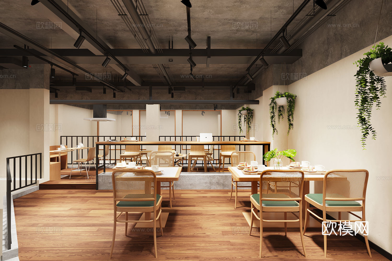 原木奶油工业风咖啡厅3d模型下载（渲染图6）