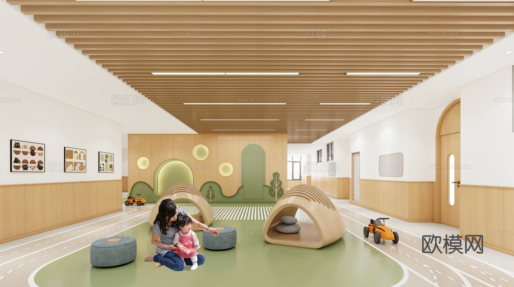 现代幼儿园内部_幼儿园走廊_幼儿园大厅_幼儿园教室_幼儿园活su模型