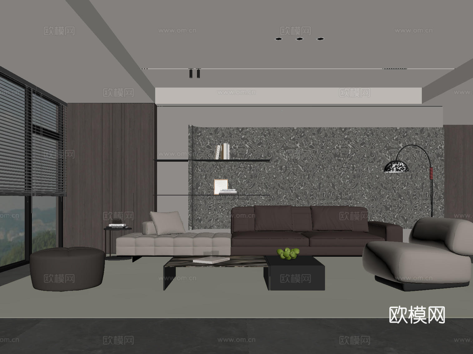 意式客厅 沙发茶几组合 背景墙su模型
