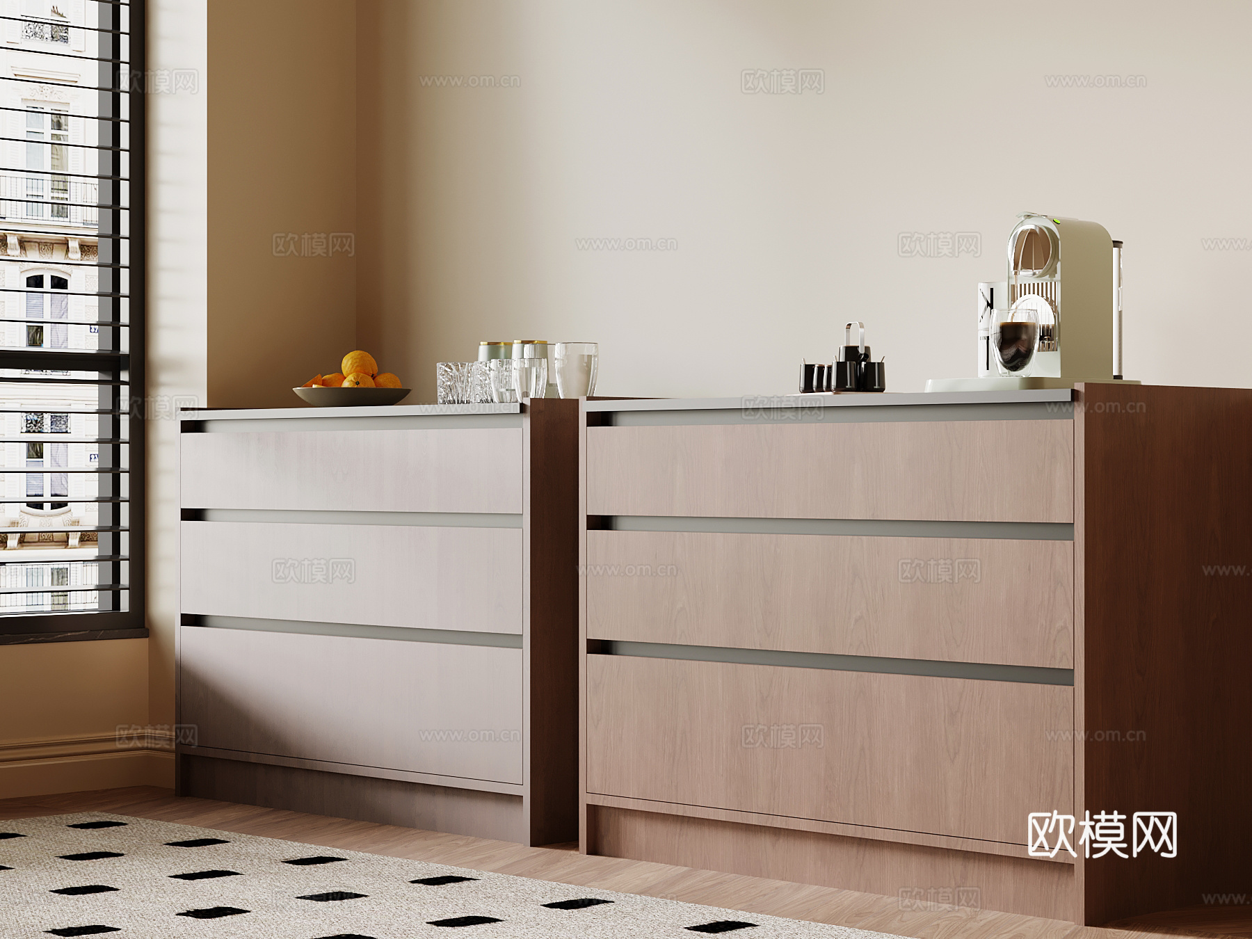 现代中古风餐边柜 备餐柜su模型