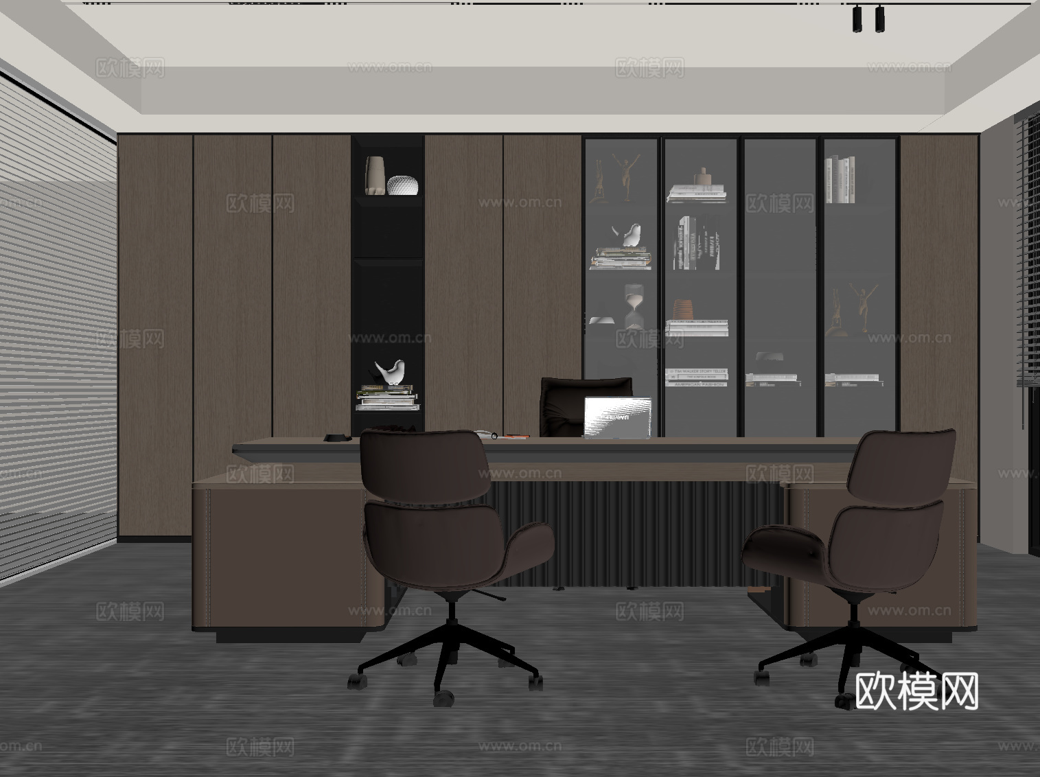 经理办公室 老板桌椅 书柜su模型