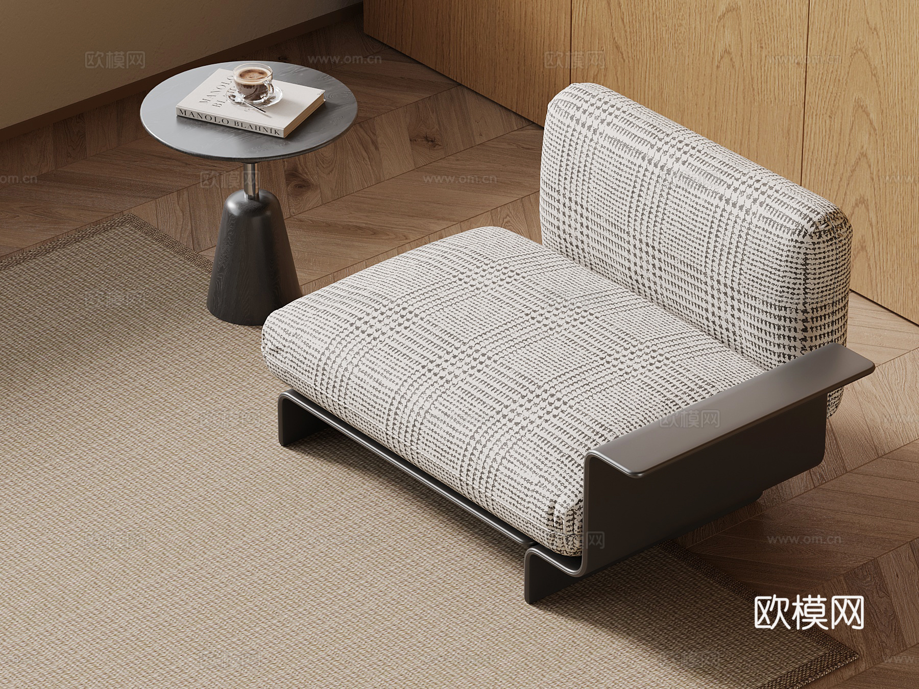 现代中古风单人沙发 休闲沙发su模型