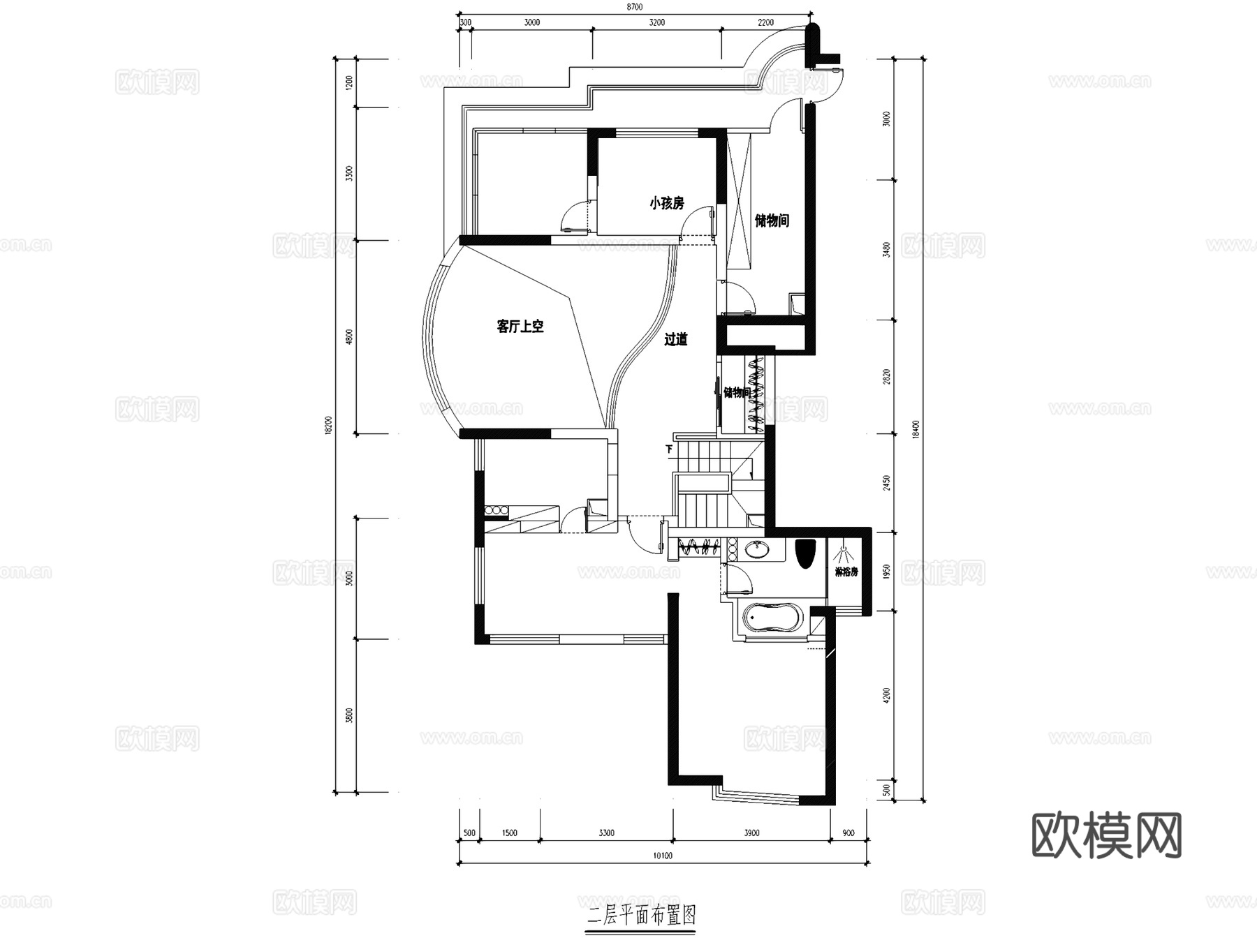 欧式二层跃层室内家装CAD施工图cad施工图