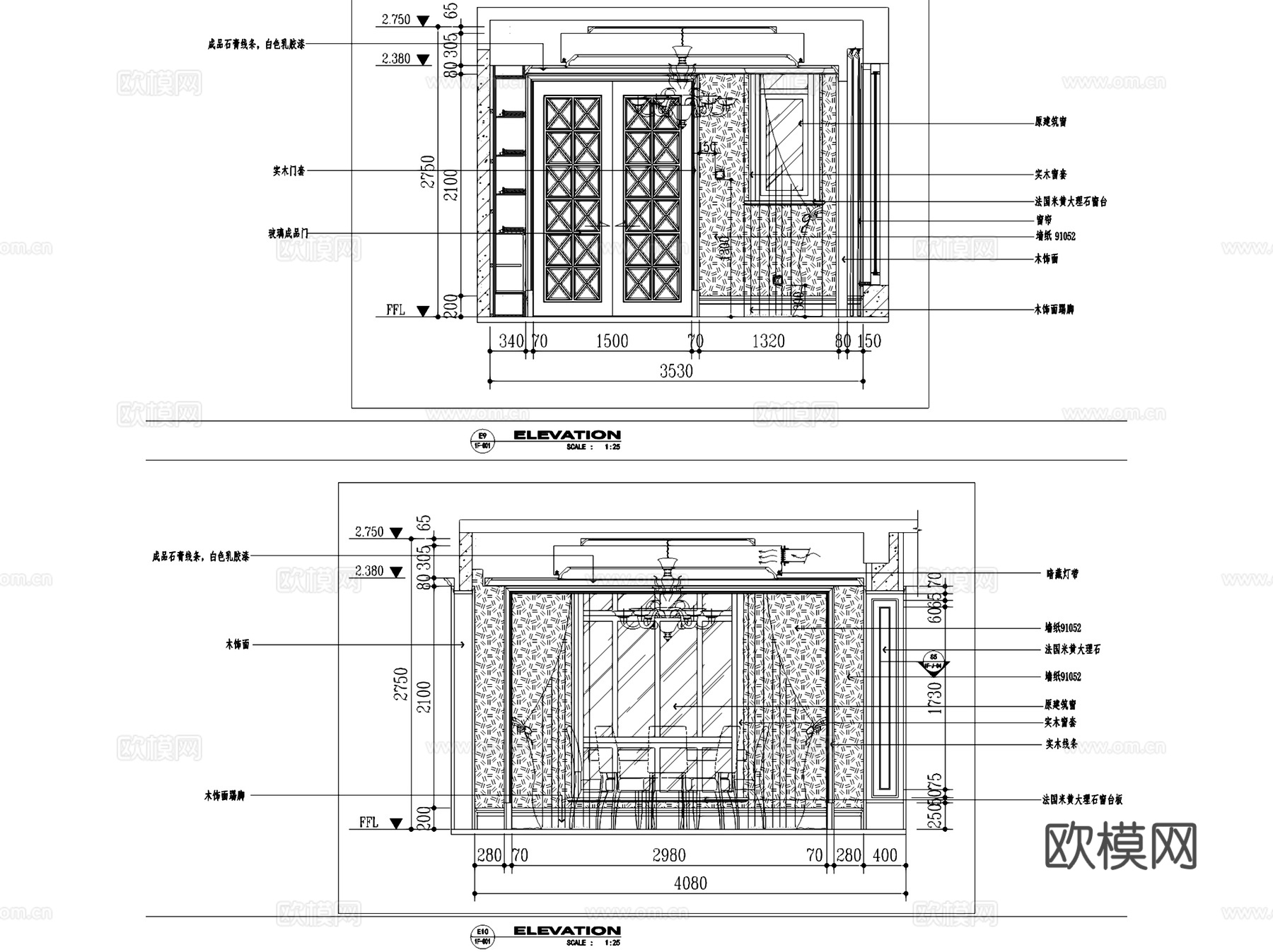 南通博园岚郡A2户型三层别墅室内家装CAD施工图整套cad施工图