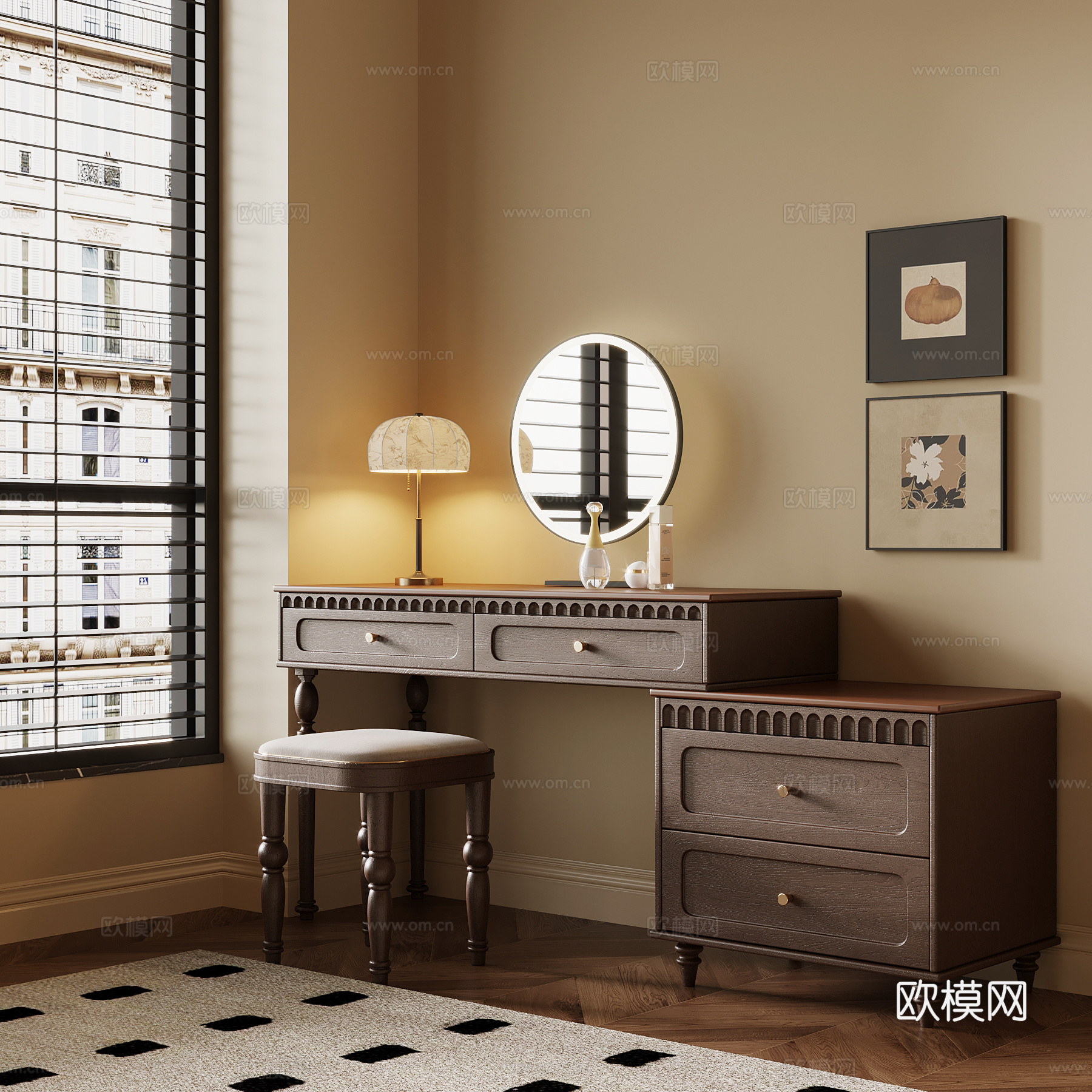 法式梳妆台 中古风梳妆台su模型