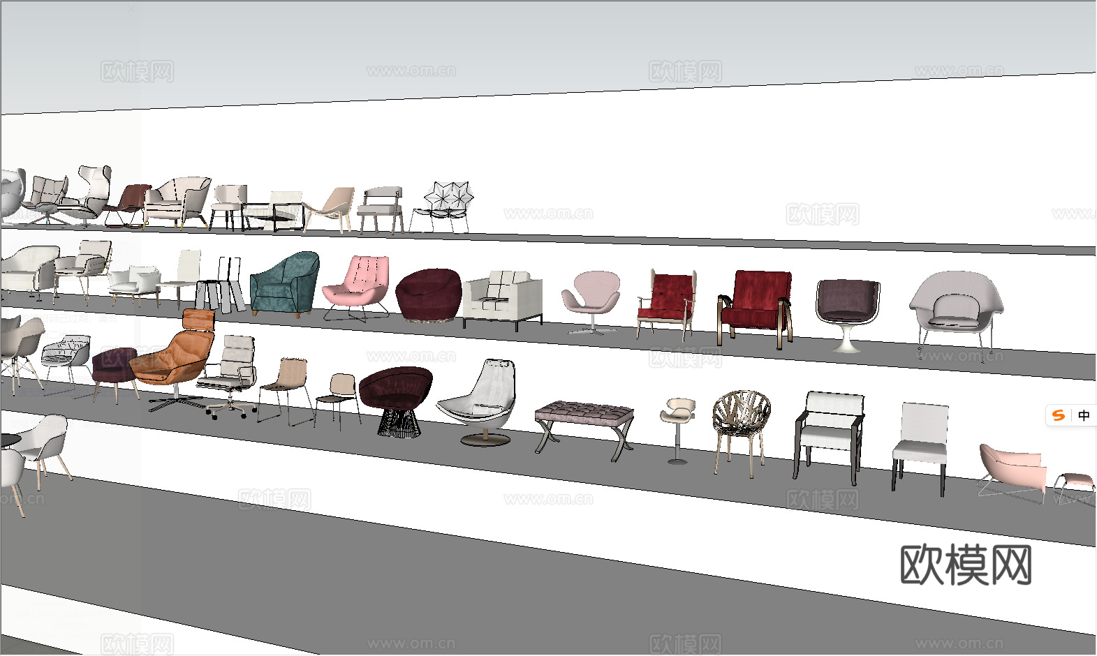 su现代轻奢单体椅子模型100个su模型下载（渲染图2）
