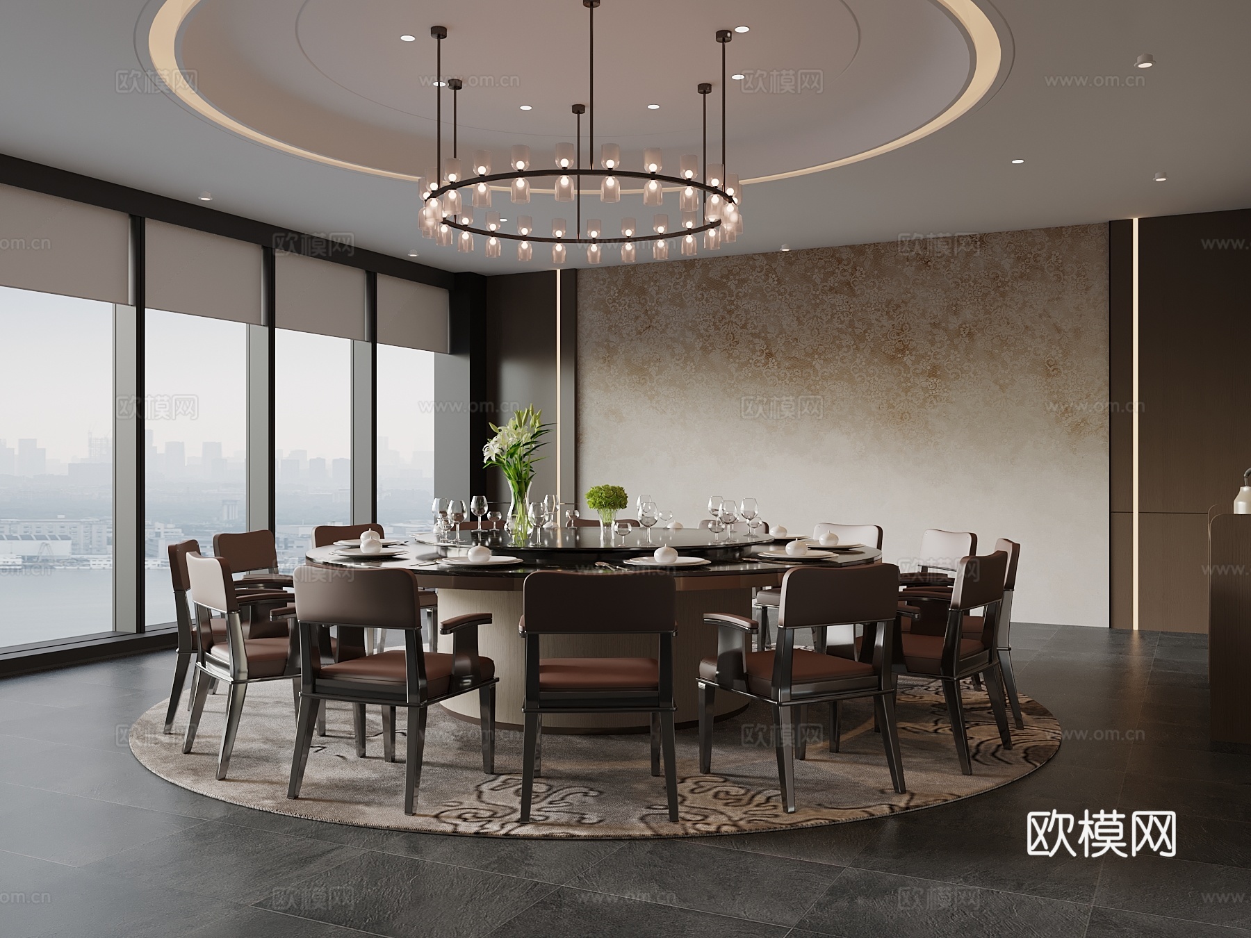 新中式包厢 餐桌椅3d模型下载