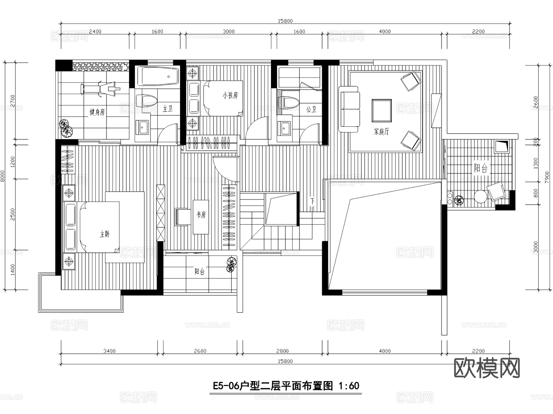 民发大观天下E5-06复式室内家装CAD施工图cad施工图