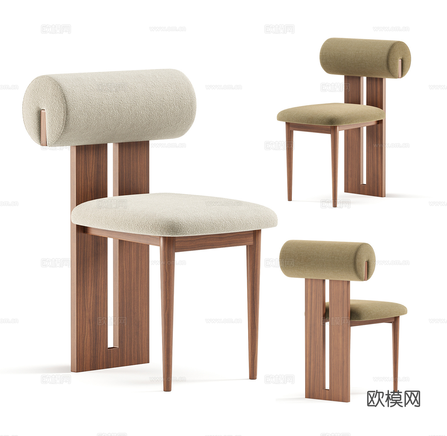 Norr11 侘寂中古风餐椅组合 单椅 软包布艺单椅 木椅su模型
