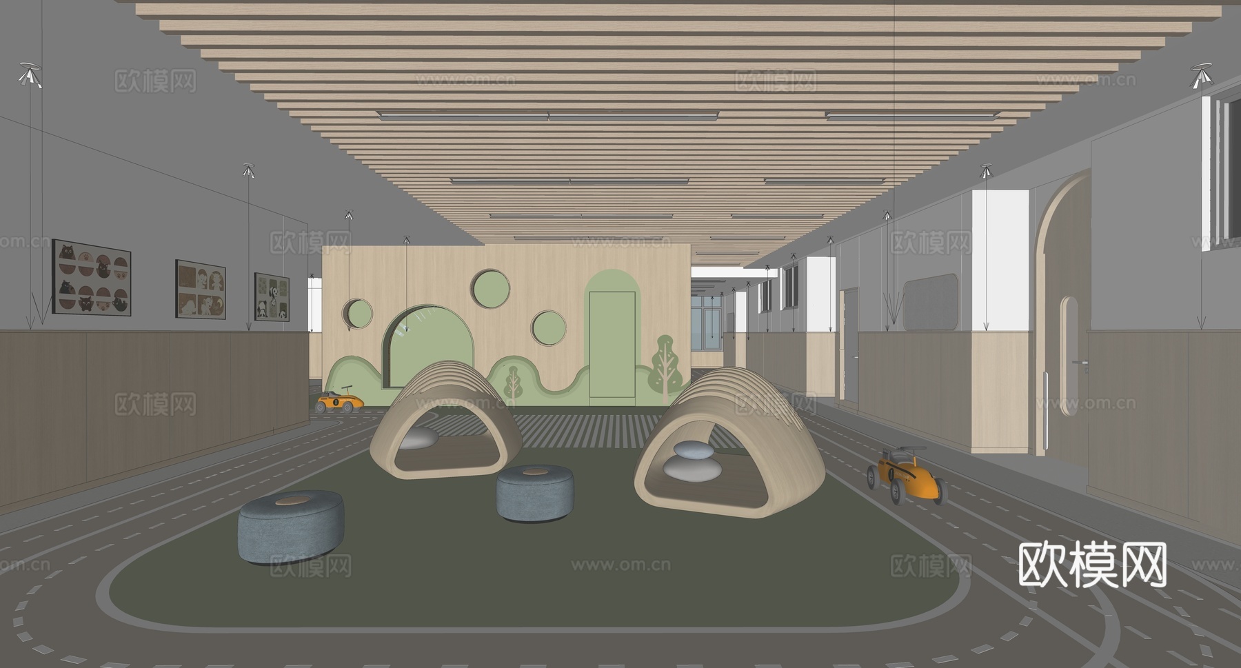 现代幼儿园内部_幼儿园走廊_幼儿园大厅_幼儿园教室_幼儿园活su模型