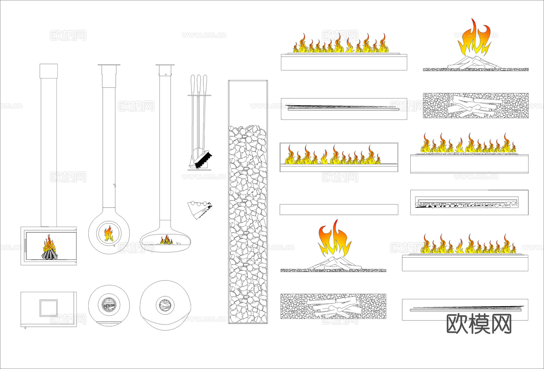 25年精选CAD壁炉火焰图库cad施工图