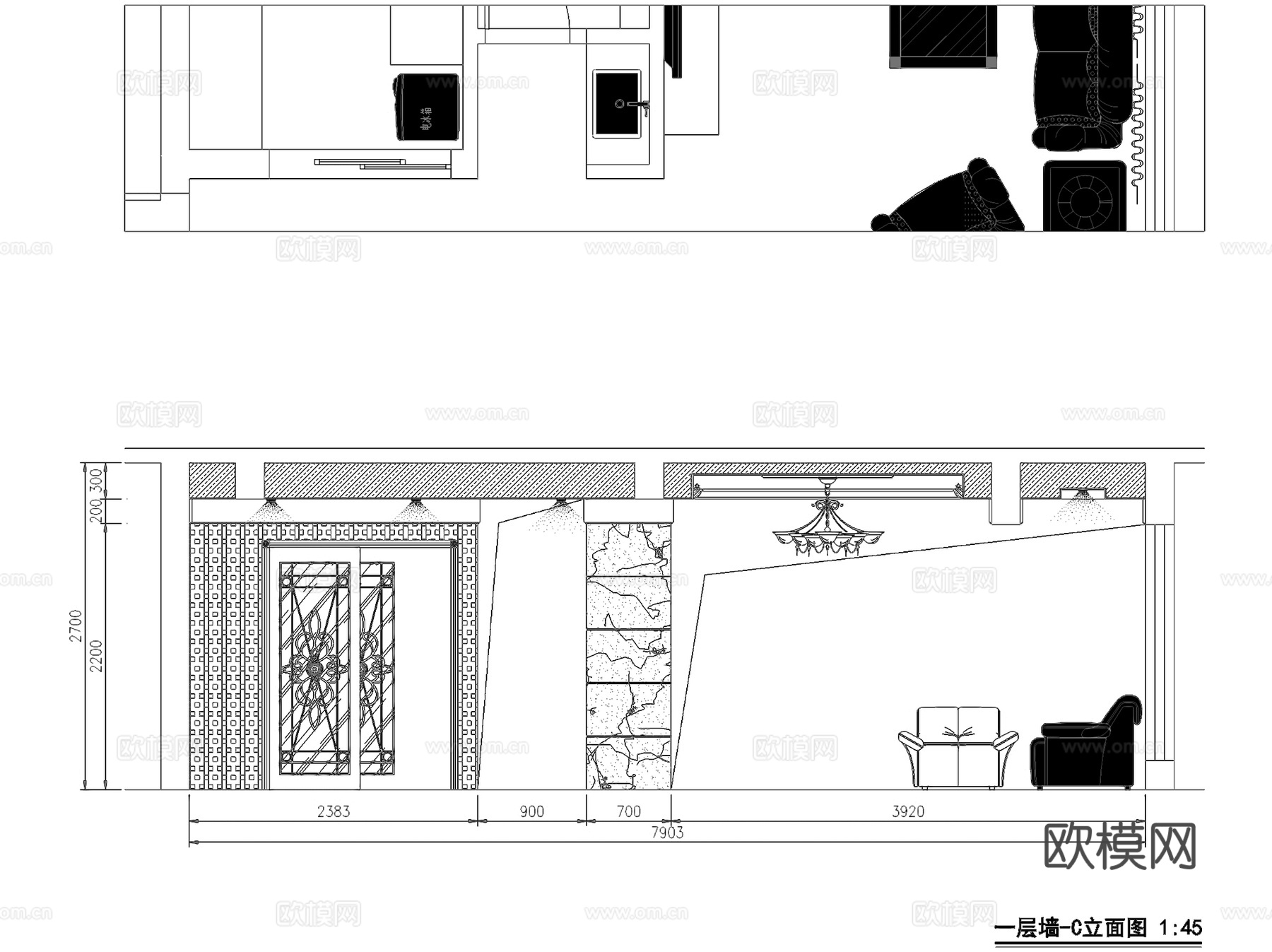 欧式二层别墅室内家装CAD施工图cad施工图