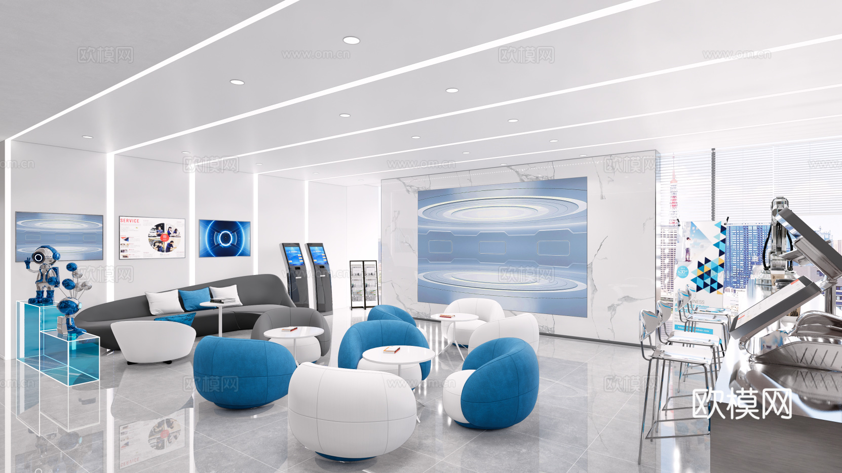 现代政务大厅 服务大厅 办事大厅 休闲接待 接待台 休闲区su模型