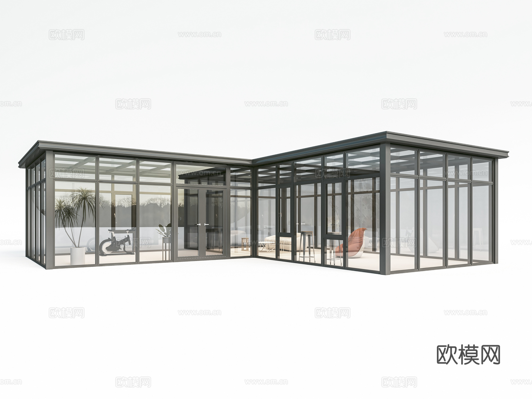 现代阳光房 玻璃房su模型