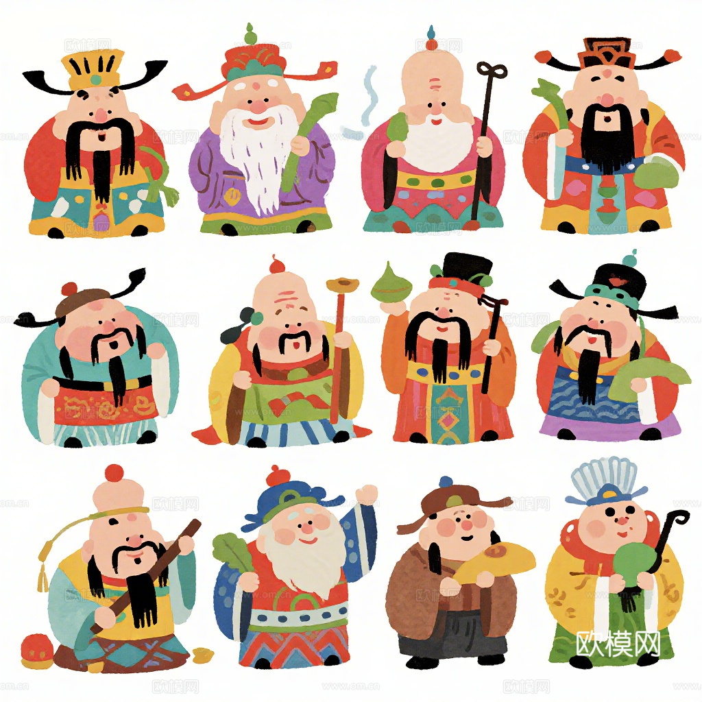 卡通角色插画 民俗神仙 装饰画