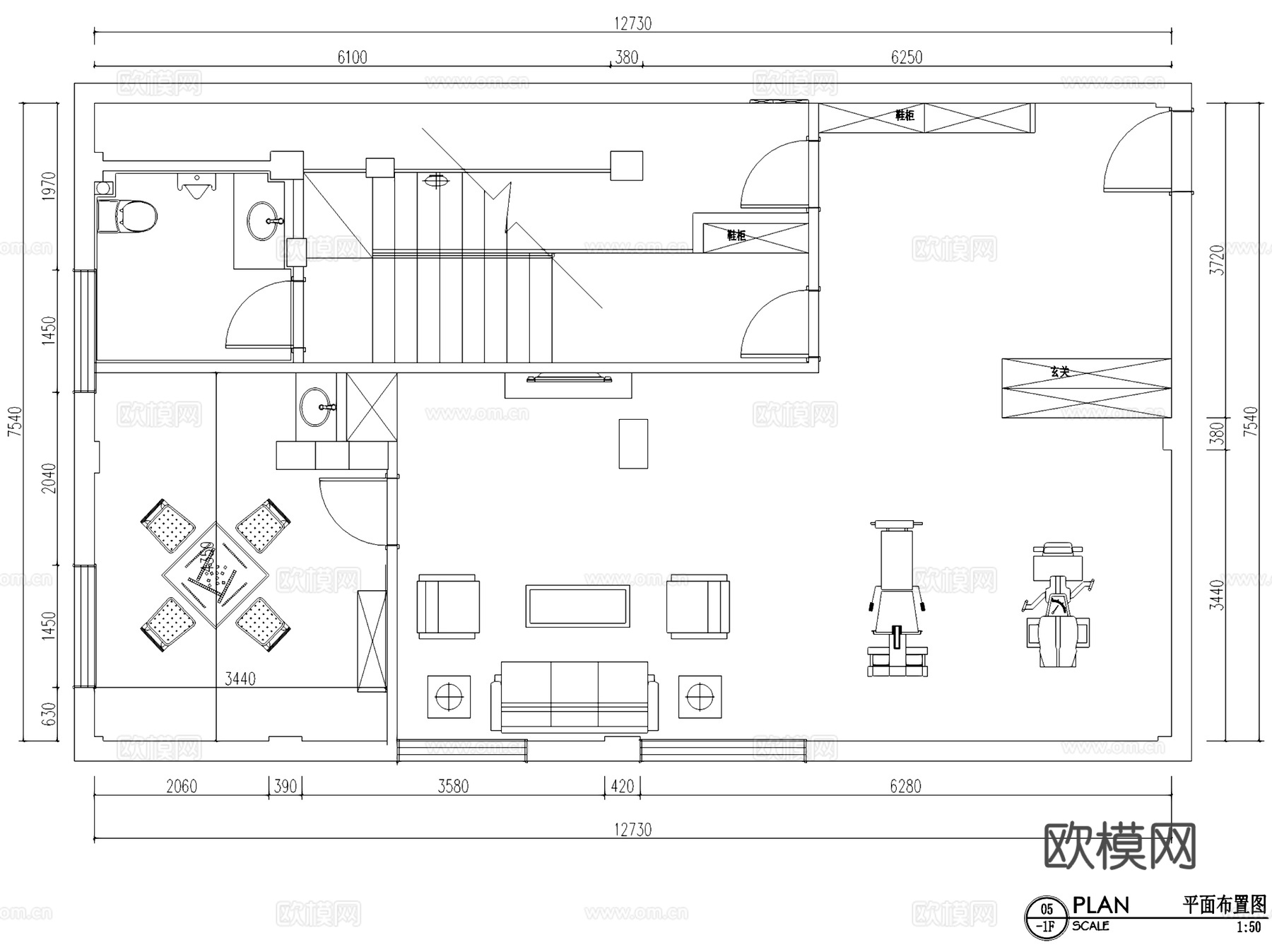 瑞景国际21#102美式三层别墅室内家装CAD施工图cad施工图
