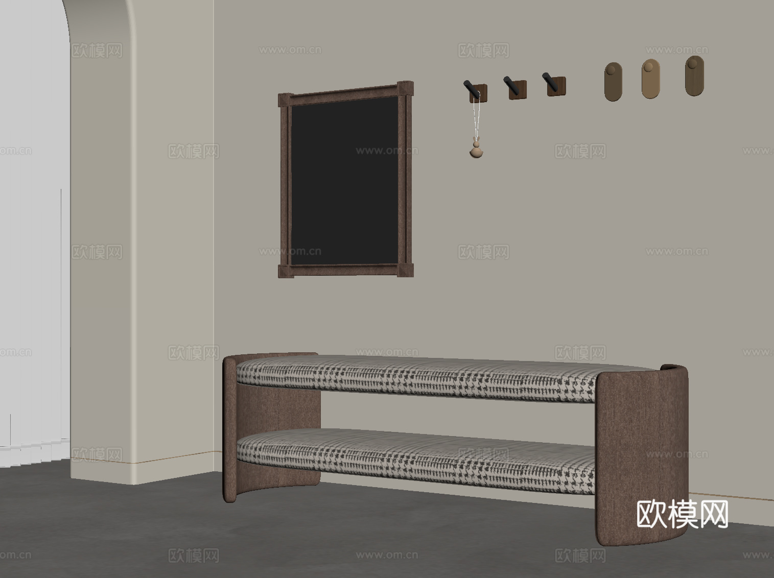 现代中古风换鞋凳su模型