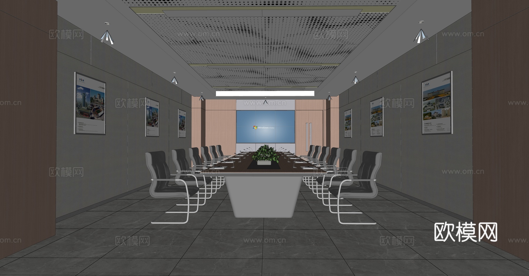 现代会议室_会议室桌椅su模型