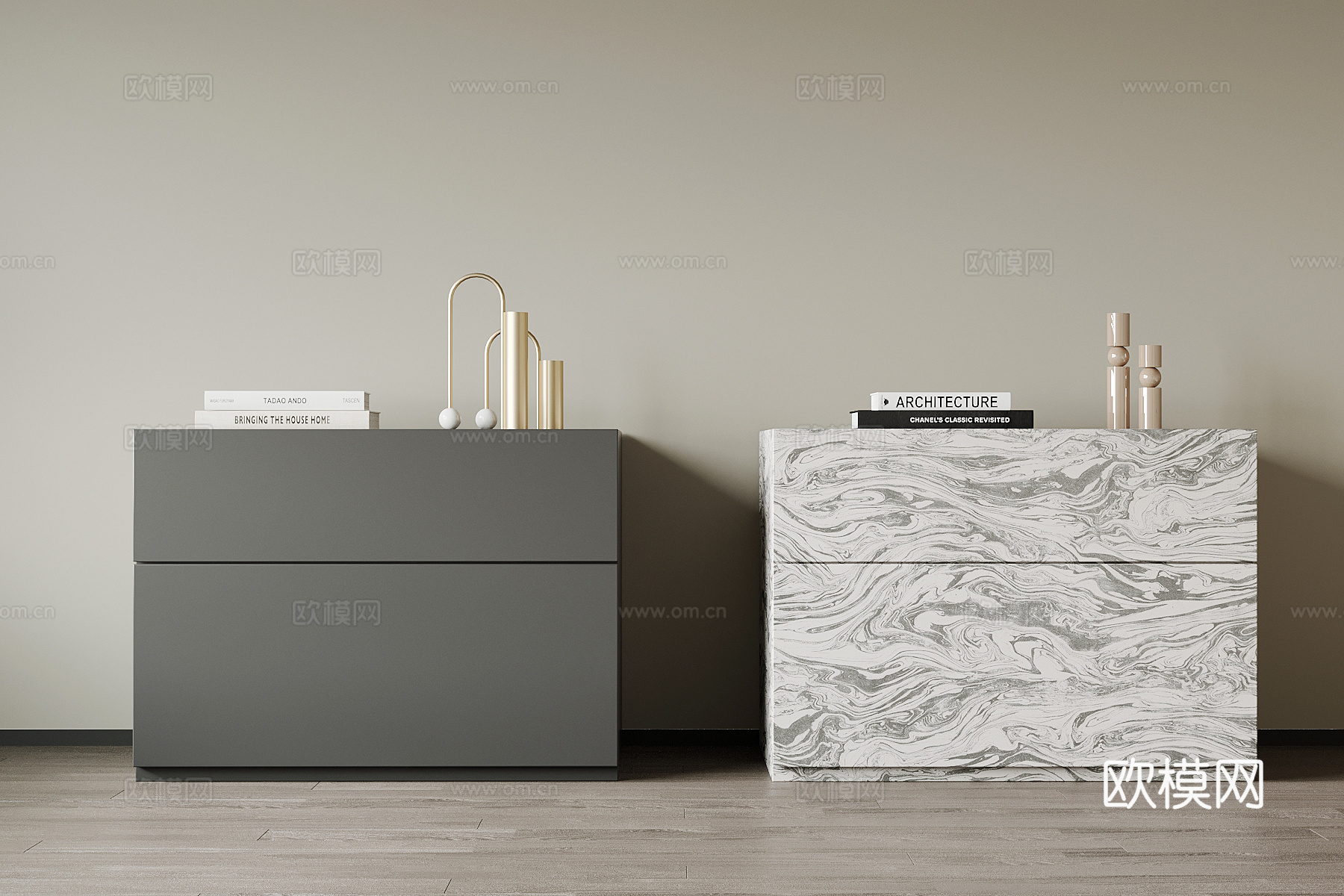 现代极简床头柜su模型