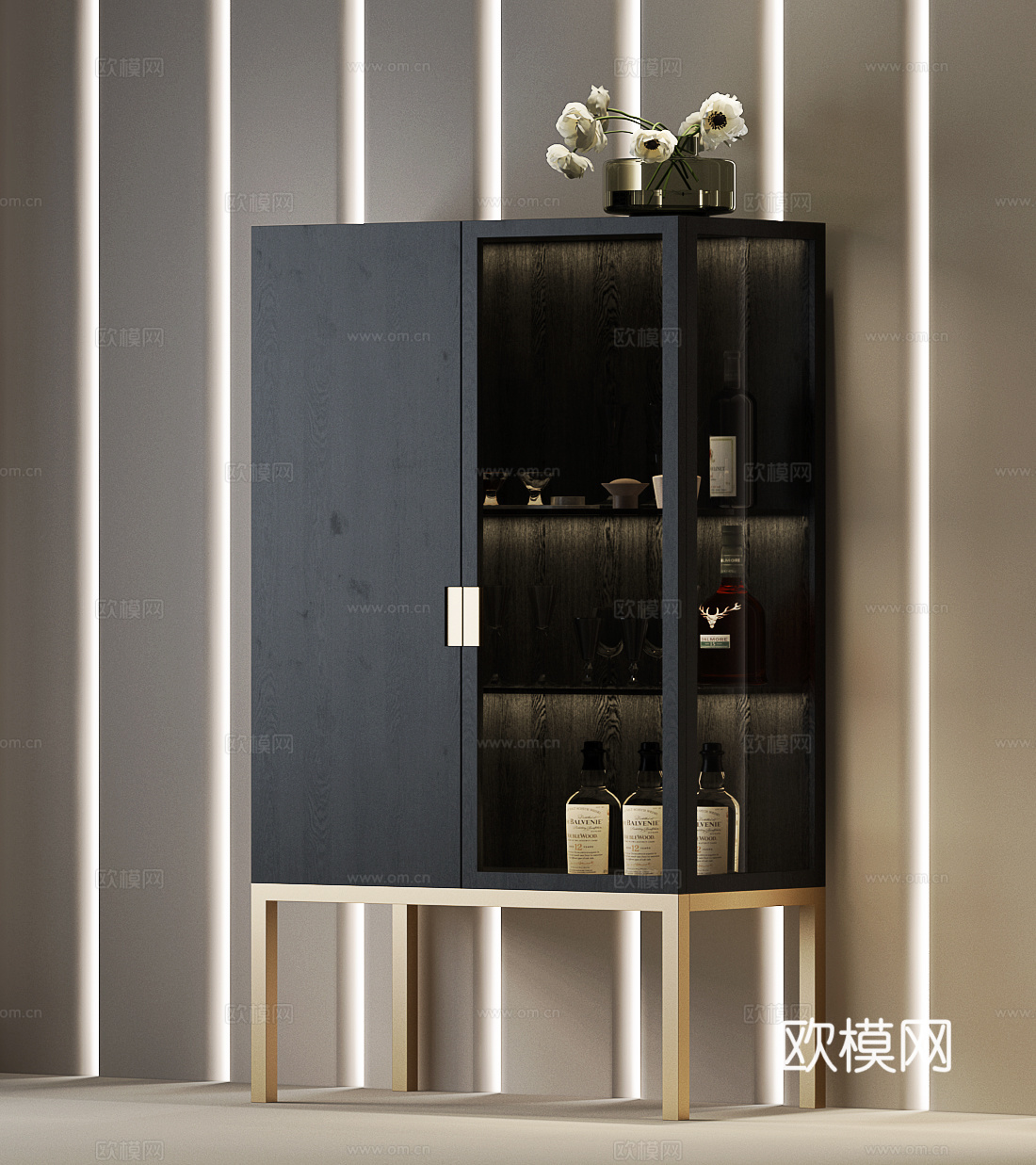 现代意式酒柜 意式装饰柜 意式边柜 意式酒柜su模型