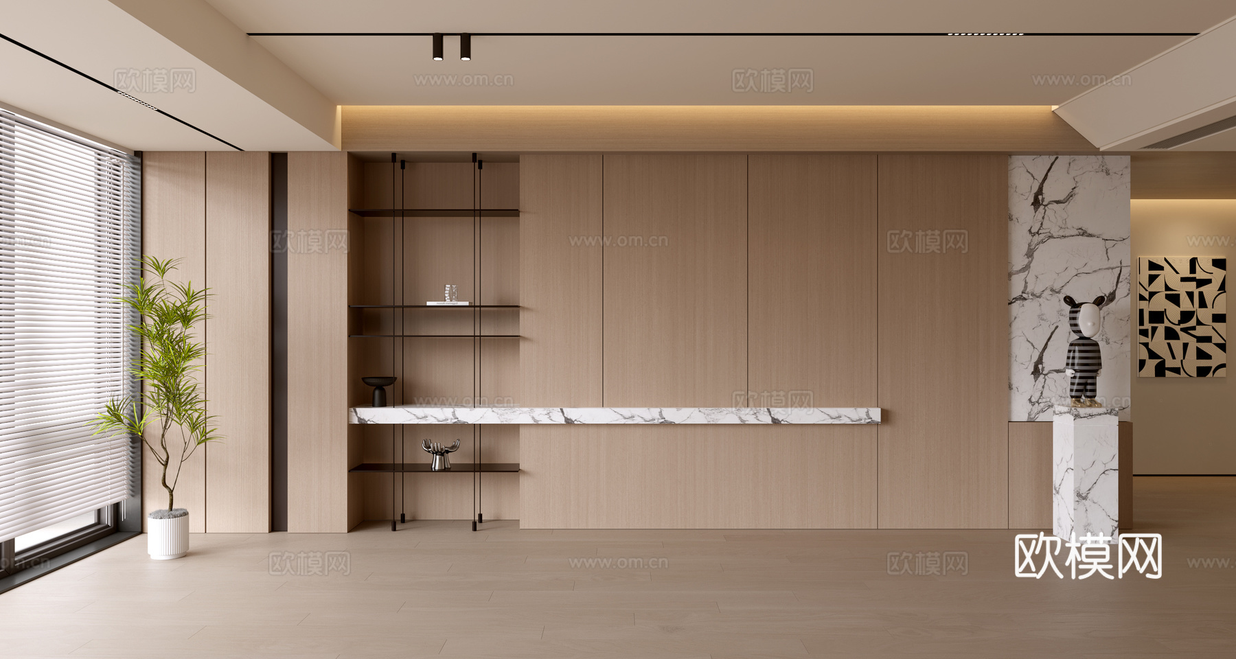 现代客厅 奶油客厅 电视背景墙 客厅背景 奶油风背景墙su模型下载（渲染图1）