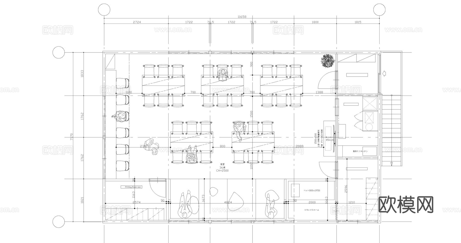 食堂休息室cad施工图