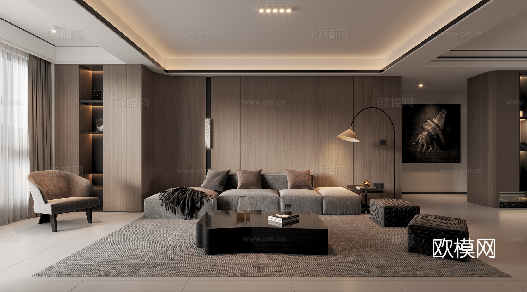 现代意式客餐厅3d模型下载（渲染图1）