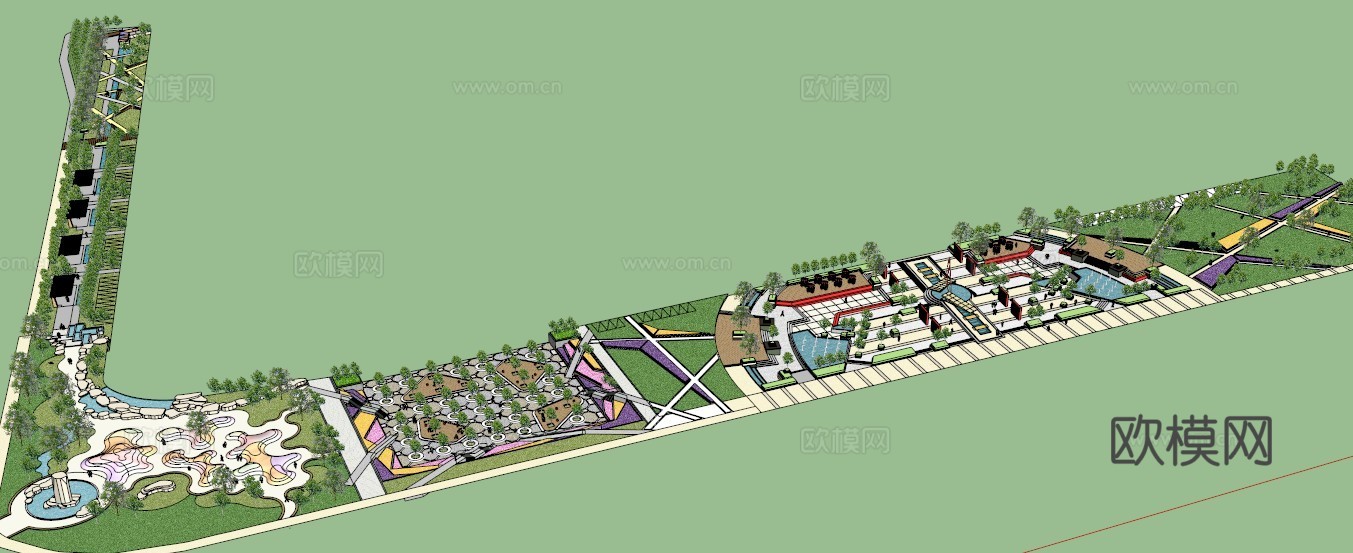 宜居公园城模型 园林景观模型 广场方案设计 园林方案设计su模型