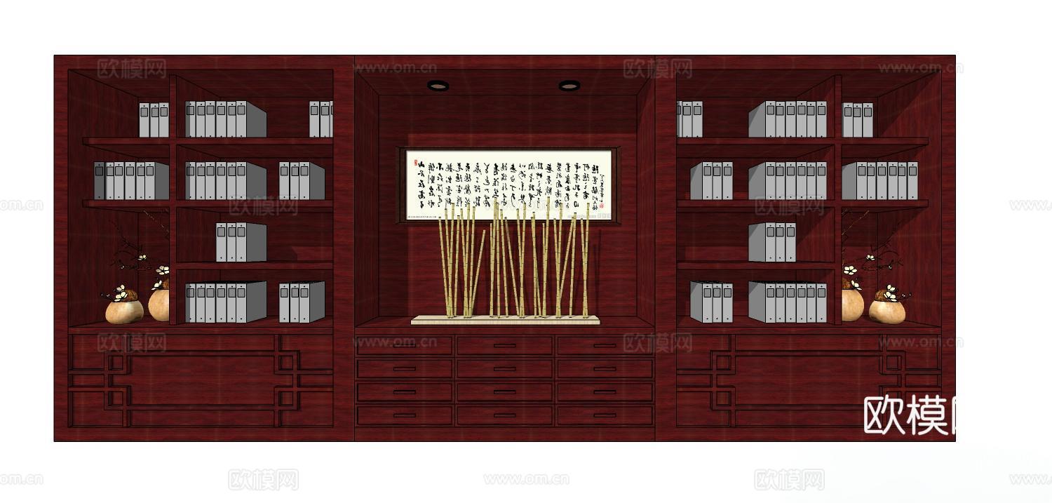 书柜 实木家具 实木书柜 全屋定制su模型