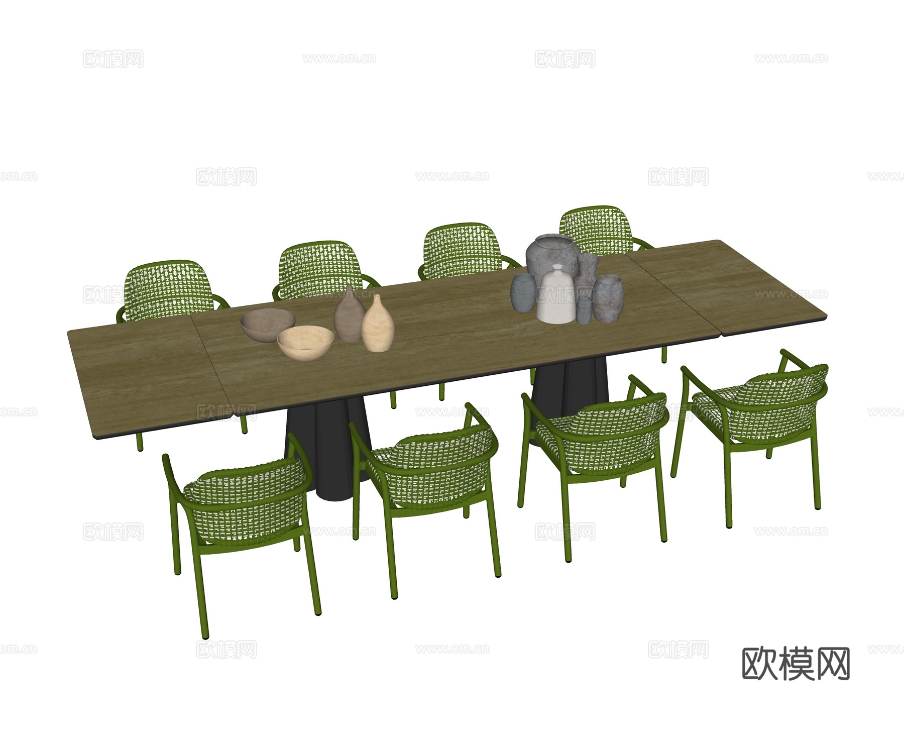 kun  现代庭院 户外花园 餐桌椅 一桌八椅su模型