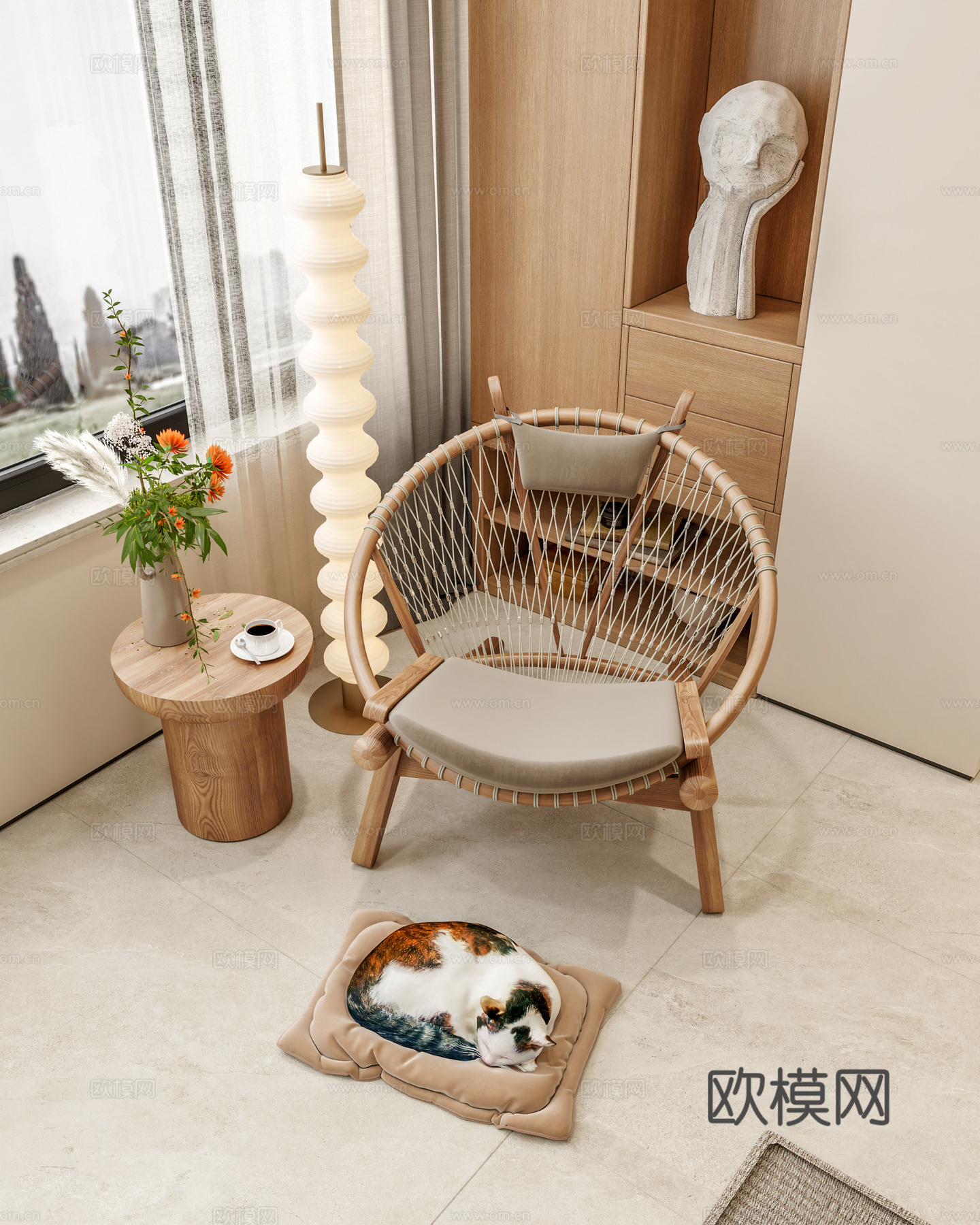 现代奶油风客餐厅3d模型下载（渲染图6）