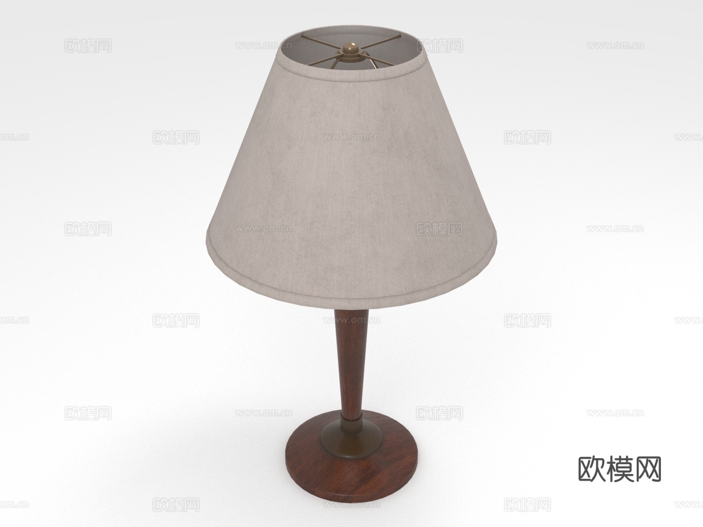 台灯 灯罩 木质底座 家居照明 床头灯3d模型下载（渲染图1）