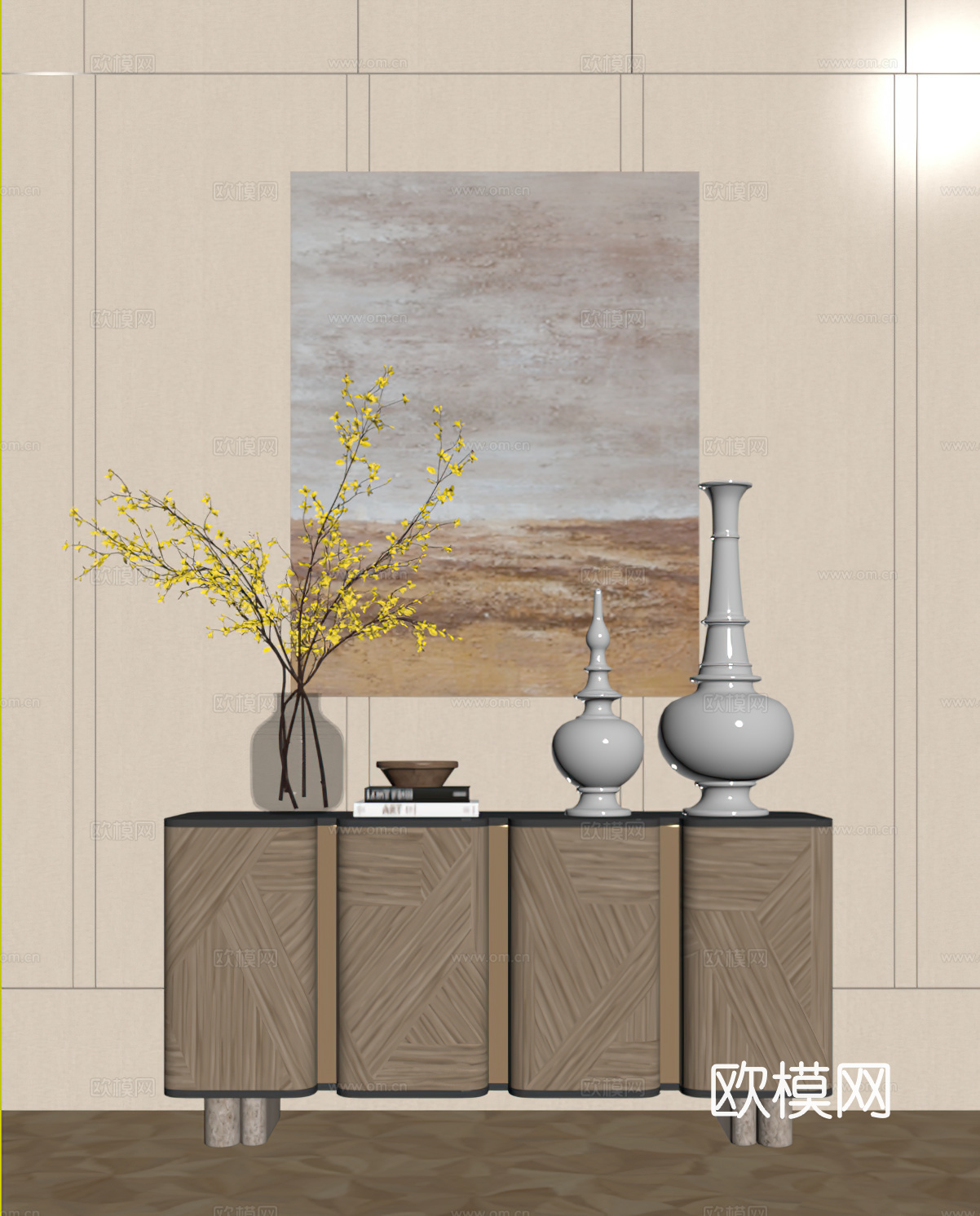 现代中古边柜 玄关柜 饰品摆件 装饰摆件su模型