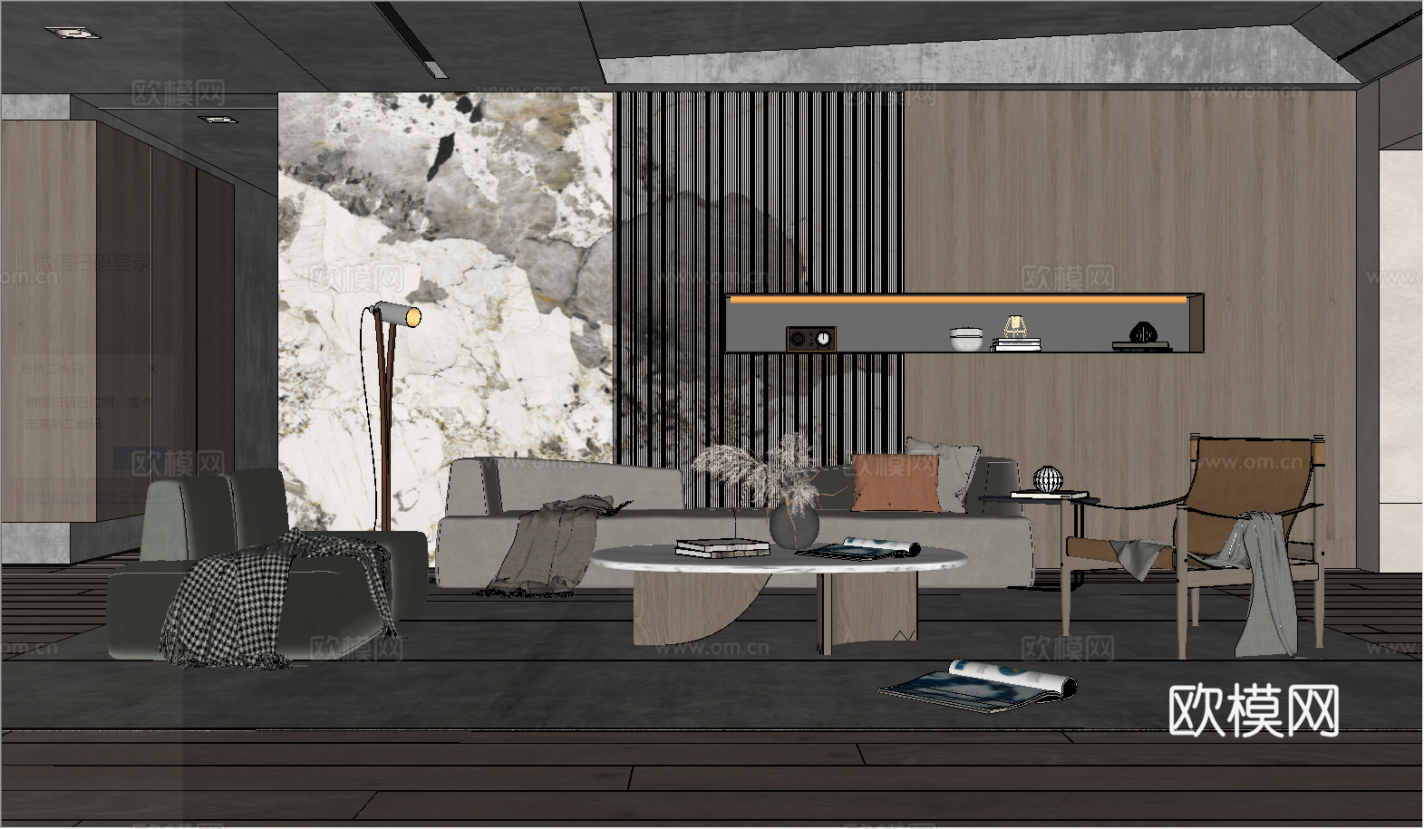现代简约客厅su模型