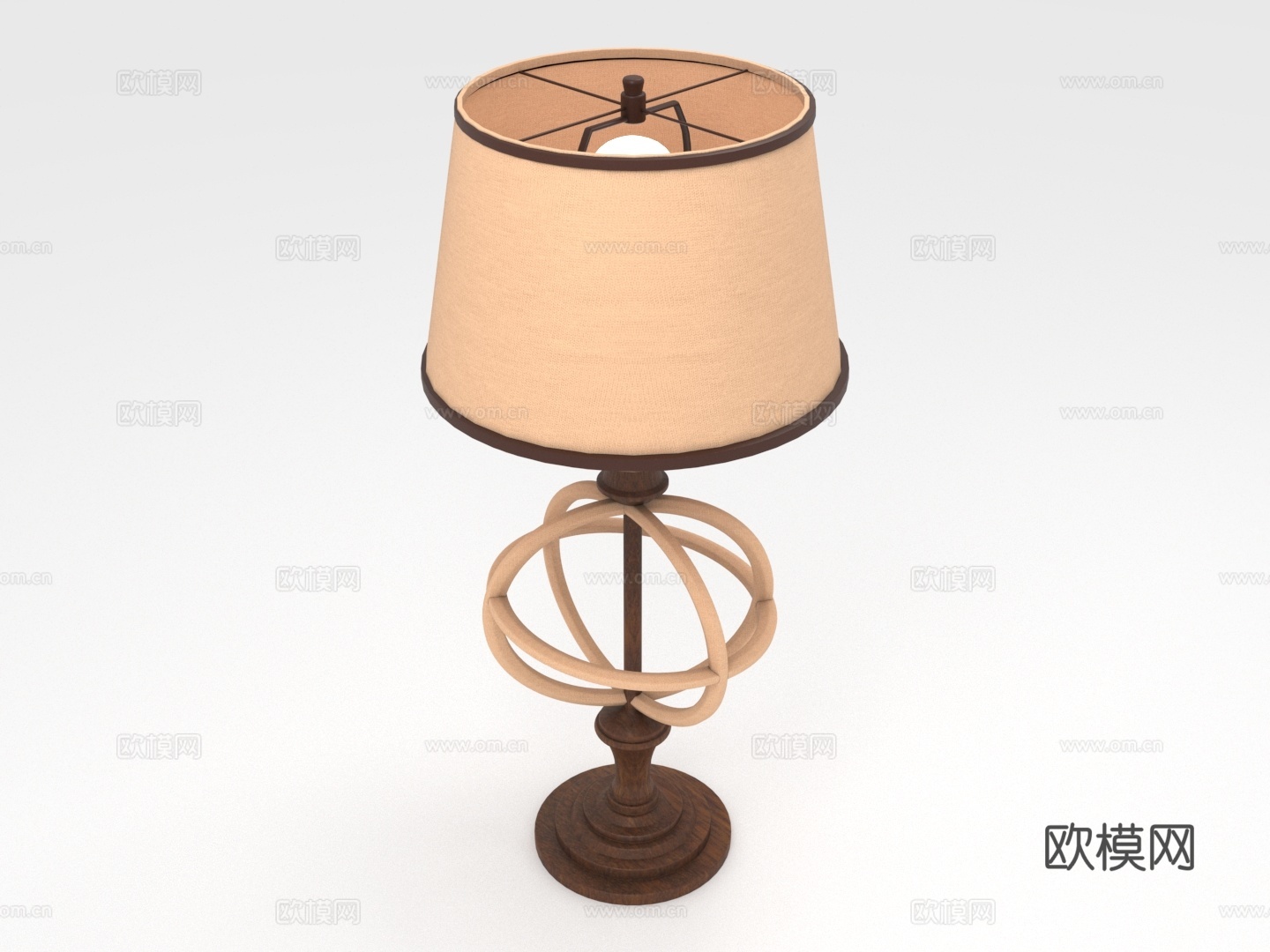 台灯 灯罩 木质底座 环形支架3d模型下载（渲染图1）