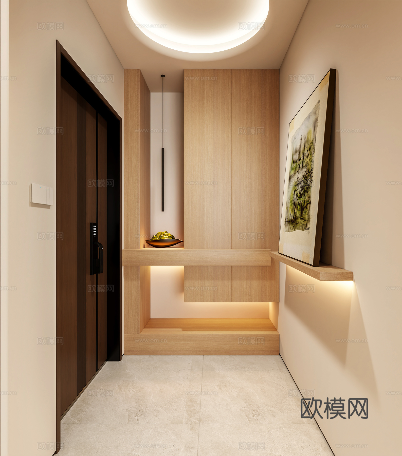 现代奶油风客餐厅3d模型下载（渲染图3）