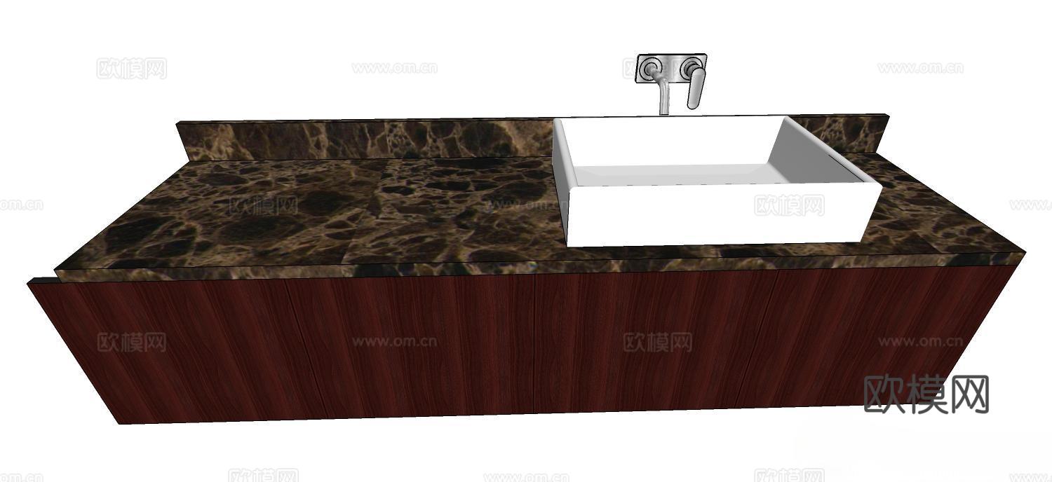 洗手台 中式洗手台 浴室柜 实木浴室柜su模型