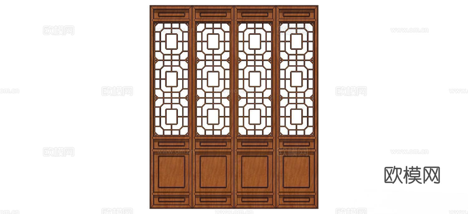 门 实木门 新中式门su模型