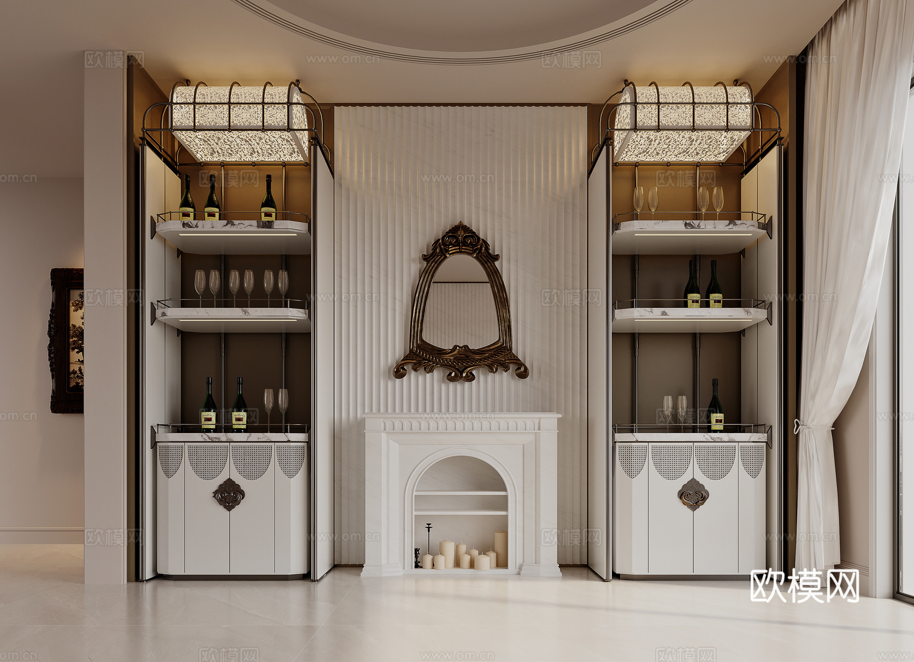 法式复古成品酒柜 装饰柜su模型